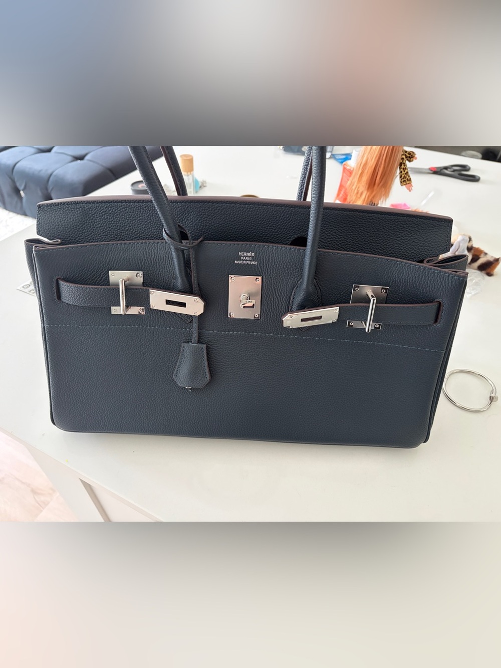 Navy Blue shoulder bag with Silver Hardware